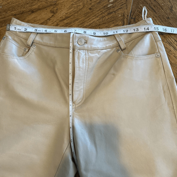 VINTAGE 90's Leather pants Newport News Jeanology Womens 8 Tan Straight cropped - Picture 7 of 16